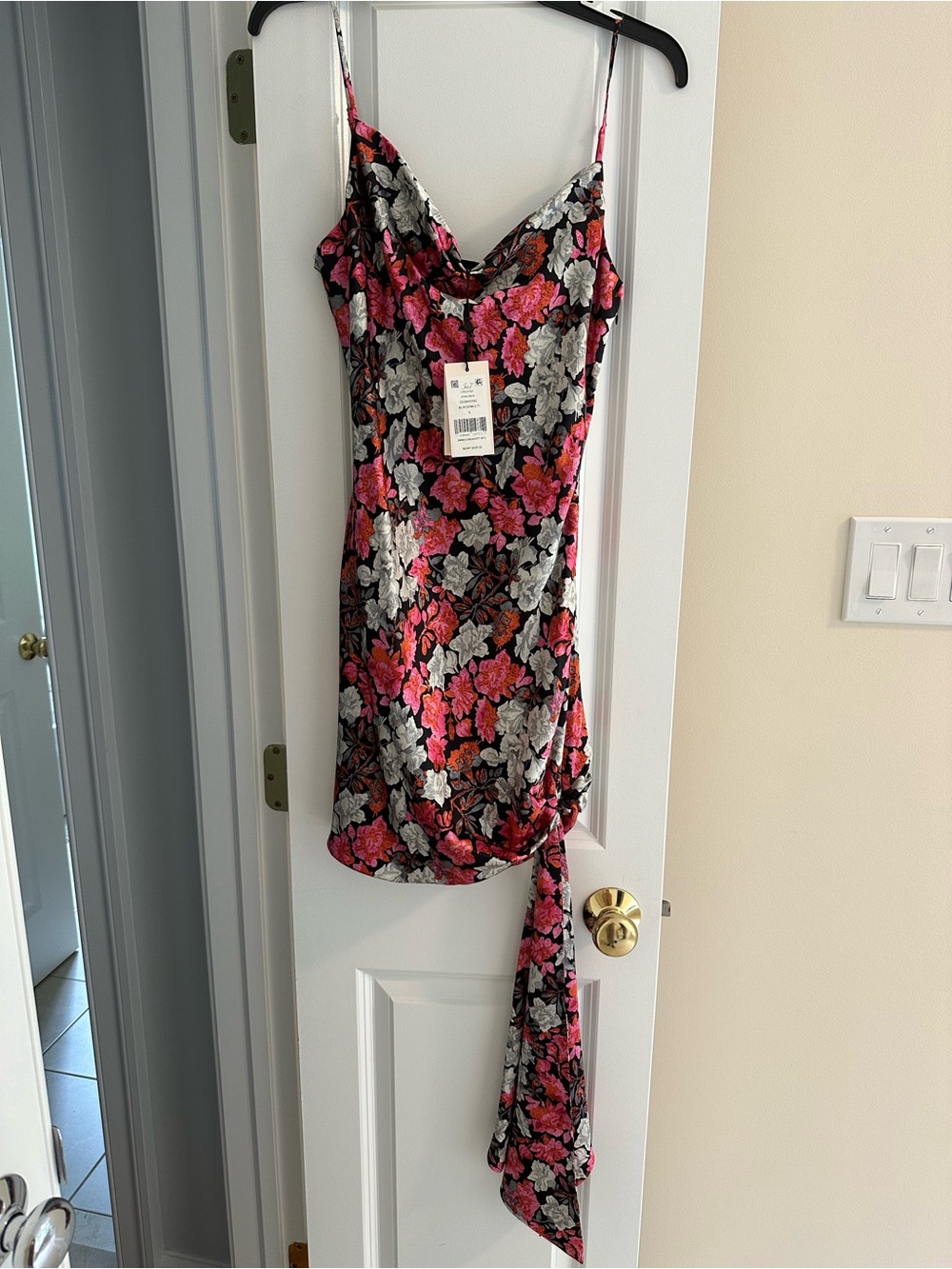 cinq a sept Black Floral Slip Dress with Pink & Gray Blooms